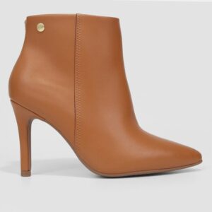 Bota Cano Curto Vizzano Bico Fino Lisa Feminina - Caramelo