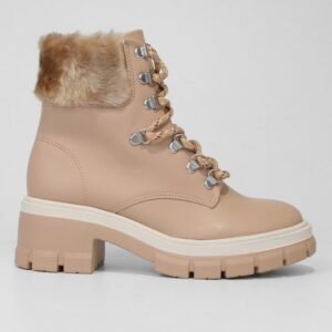 Bota Coturno Vizzano Tratorada Pelo Feminina - Bege