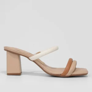 Tamanco Vizzano Tiras Salto Bloco Feminino - Bege e Branco