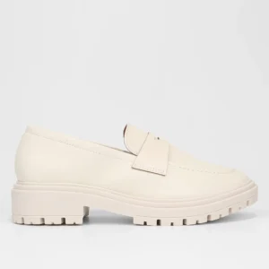 Loafer Vizzano Salto Baixo Tratorado Feminino - Off White