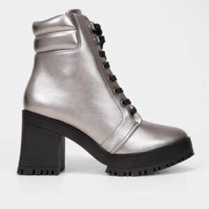 Bota Coturno Vizzano Metalizada Salto Alto Feminina - Prata