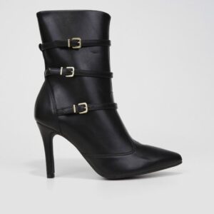 Bota Cano Curto Vizzano Bico Fino Fivelas Feminina - Preto