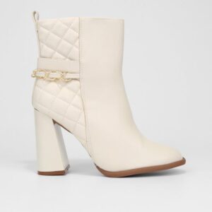 Bota Cano Curto Vizzano Matelassê Salto Alto Feminina - Off White