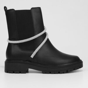 Bota Chelsea Cano Médio Vizzano Detalhe Brilho Tratorada Feminina - Preto + Prata