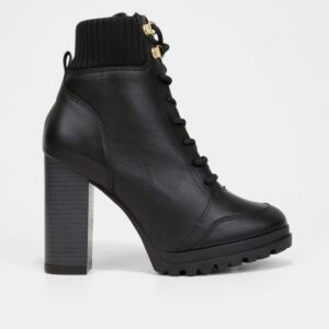 Bota Coturno Cano Curto Vizzano knit Salto Alto Grosso Feminina - Preto