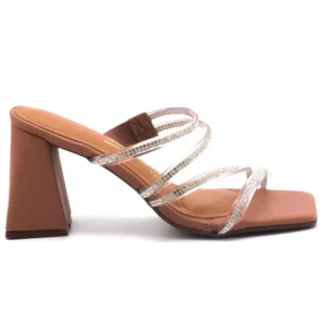 Tamanco Vizzano Salto Bloco Tiras Vinil Strass Feminino - Nude