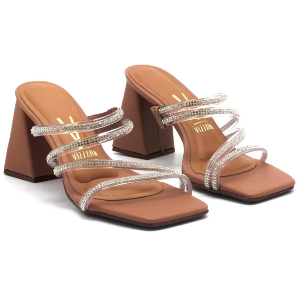 Tamanco Vizzano Salto Bloco Tiras Vinil Strass Feminino - Nude - Imagem 3