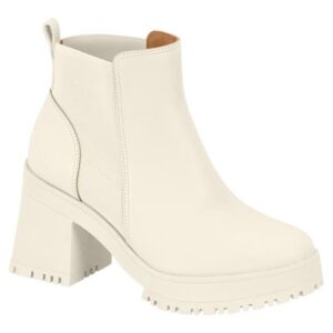 Bota Feminina Vizzano Salto Grosso Meia Pata Plataforma Leve - Off White
