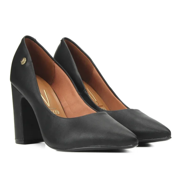 Scarpin Vizzano Bico Fino Salto Bloco Alto - Preto - Imagem 2