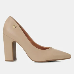Scarpin Vizzano Bico Fino Salto Bloco Alto - Nude