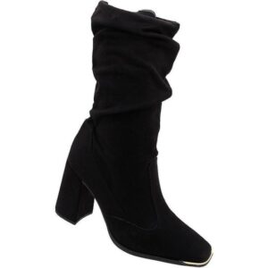 Bota Slouch Vizzano Strech Duo Cano Médio Camurça Zíper Salto Alto Feminina - Preto