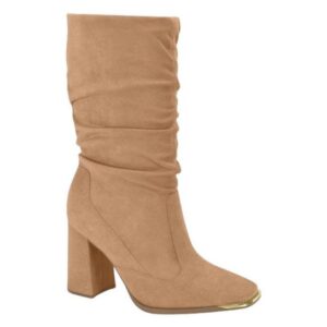 Bota Vizzano Cano Medio Slouch Salto Grosso - Amendoa