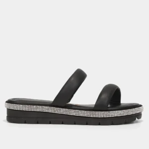 Rasteira Vizzano Tira Larga Brilho Feminina - Preto