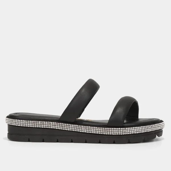 Rasteira Vizzano Tira Larga Brilho Feminina - Preto