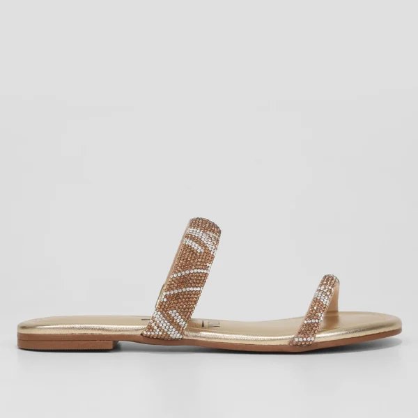 Rasteira Vizzano Metalizada Strass - Dourado