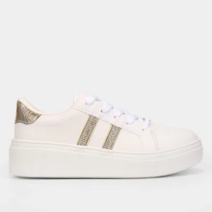 Tênis Vizzano Flatform Strass Feminino - Branco + dourado