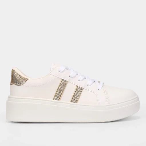 Tênis Vizzano Flatform Strass Feminino - Branco + dourado