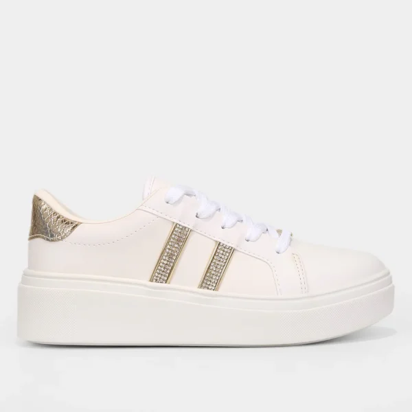 Tênis Vizzano Flatform Strass Feminino - Branco + dourado