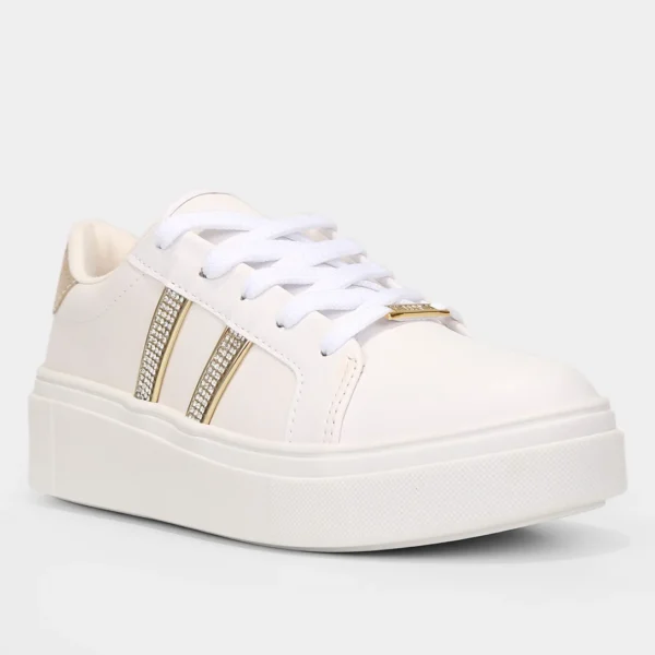 Tênis Vizzano Flatform Strass Feminino - Branco + dourado - Imagem 2