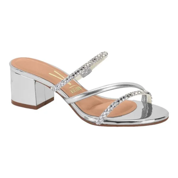 Tamanco Vizzano Salto Grosso Quadrado Baixo Casual Feminino - Prata