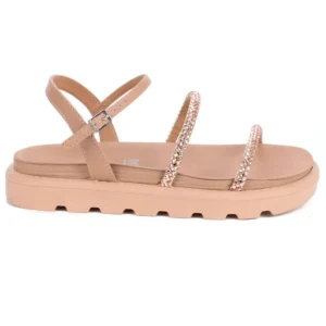 Rasteira Vizzano Flatform Tiras Strass Feminina - Nude