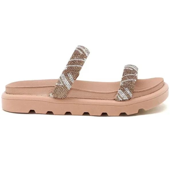 Rasteira Vizzano Flatform Strass Hotfix - Bege