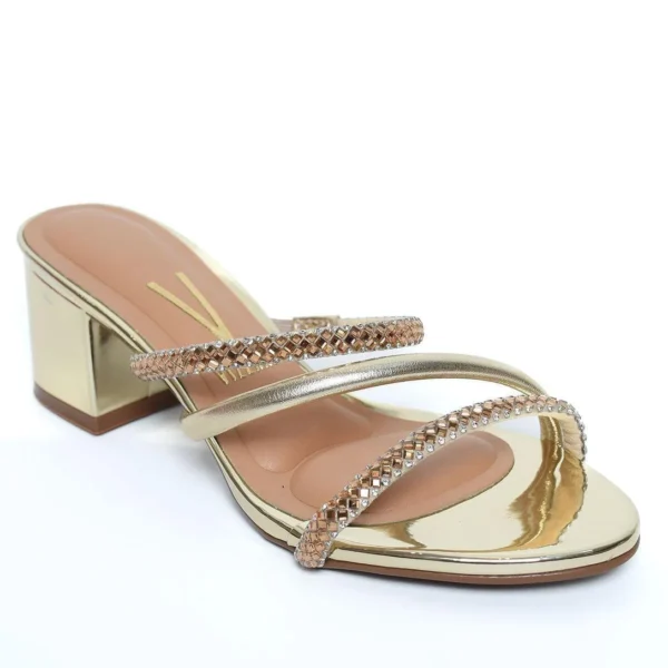 Tamanco Vizzano Salto Bloco Baixo Tiras Strass Feminino - Dourado - Imagem 2