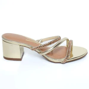 Tamanco Vizzano Salto Bloco Baixo Tiras Strass Feminino - Dourado