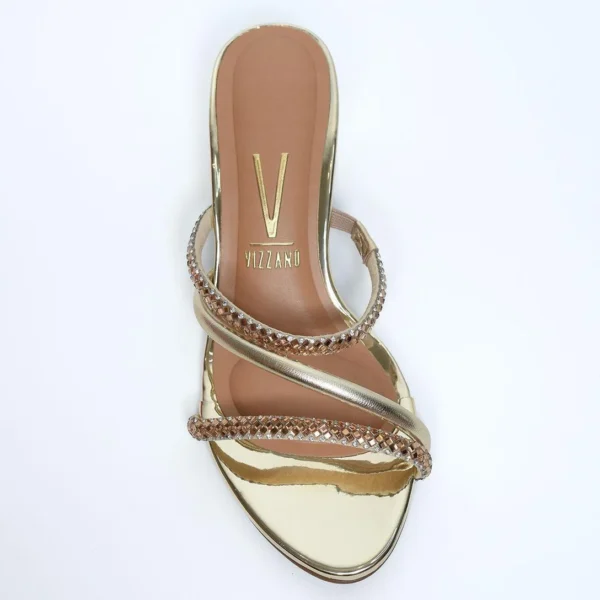 Tamanco Vizzano Salto Bloco Baixo Tiras Strass Feminino - Dourado - Imagem 4