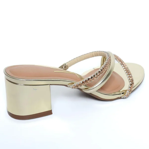 Tamanco Vizzano Salto Bloco Baixo Tiras Strass Feminino - Dourado - Imagem 3