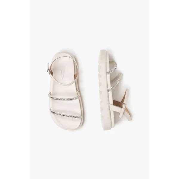 Sandália Rasteira Papete Feminina Strass Brilho Flat Tratorada Confortável - Off White - Imagem 3