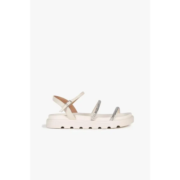 Sandália Rasteira Papete Feminina Strass Brilho Flat Tratorada Confortável - Off White - Imagem 2