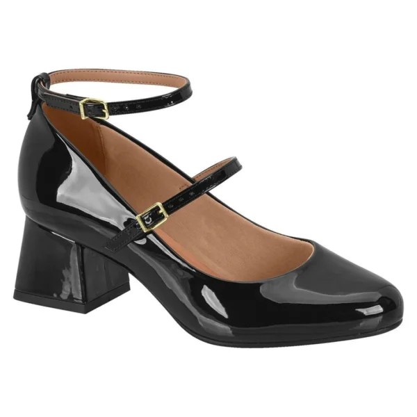 Sapato Vizzano 1423.102 Salto Grosso Mary Jane Boneca Verniz Feminino - Preto - Imagem 2