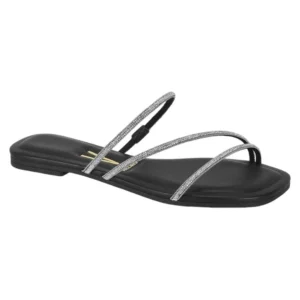 Rasteira Vizzano Flat Tira Brilho Feminina - Preto