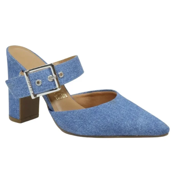 Tamanco Mule Vizzano Feminino Bico Fino Salto Alto - Jeans - Imagem 2