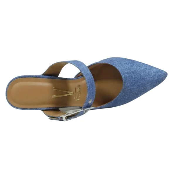 Tamanco Mule Vizzano Feminino Bico Fino Salto Alto - Jeans - Imagem 4