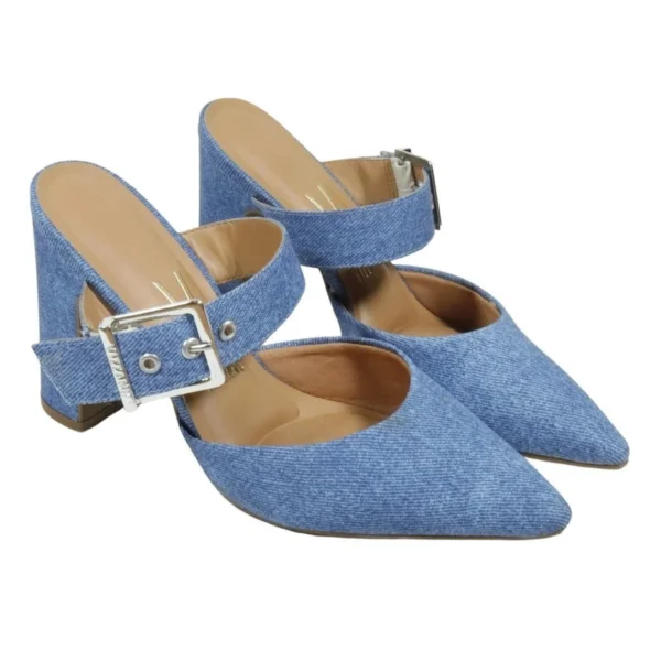 Tamanco Mule Vizzano Feminino Bico Fino Salto Alto - Jeans - Imagem 3