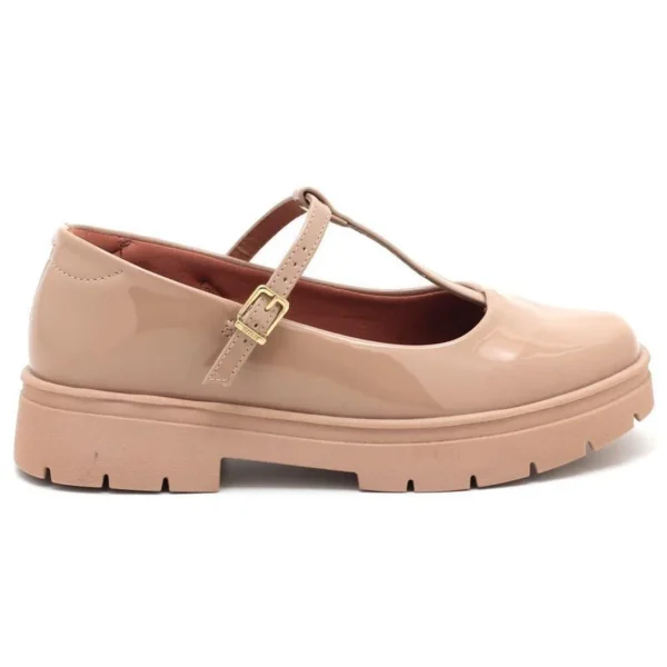 Mocassim Vizzano Verniz Tratorado Tiras Feminina 1422104 - Bege