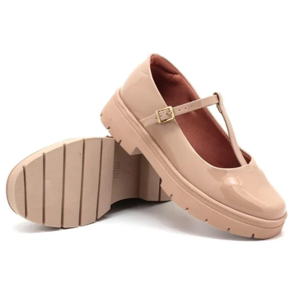Mocassim Vizzano Verniz Tratorado Tiras Feminina 1422104 - Bege - Imagem 4