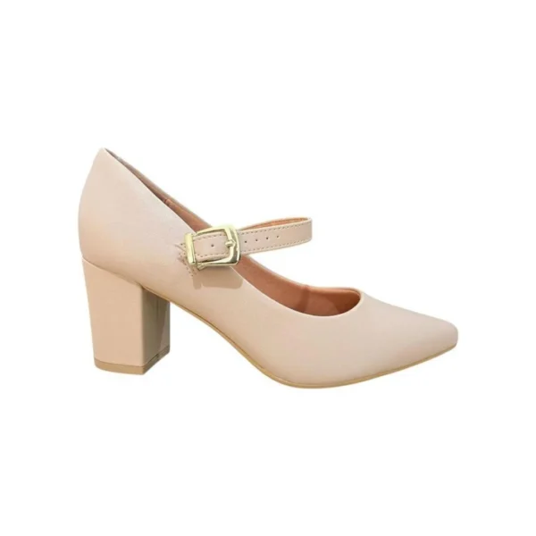scarpin vizzano feminino salto 7,5 cm pelica fivela dourada - Bege