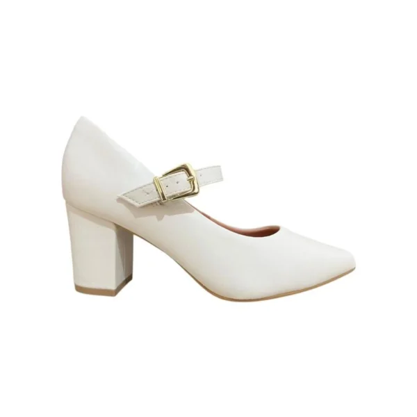 scarpin vizzano feminino salto 7,5 cm pelica fivela dourada - Branco