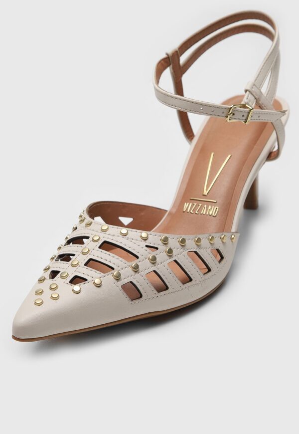 Scarpin Slingback Vizzano Aplicação Café | Preto | Off White - Imagem 3