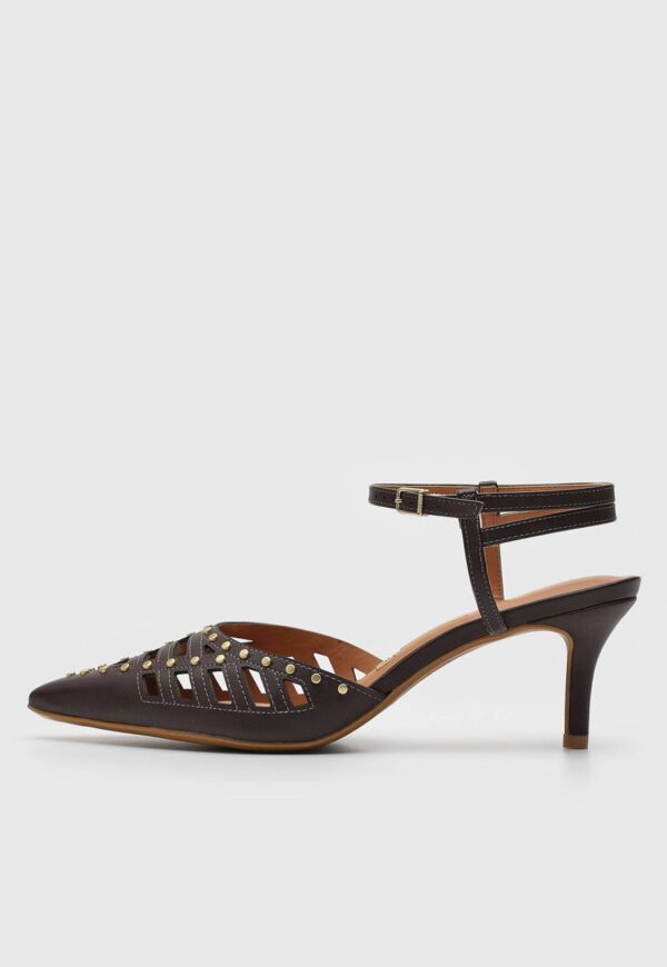 Scarpin Slingback Vizzano Aplicação Café | Preto | Off White - Imagem 4