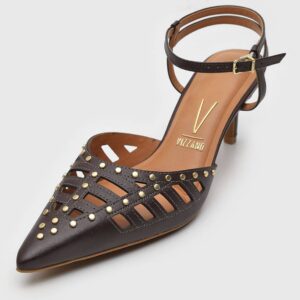 Scarpin Slingback Vizzano Aplicação Café | Preto | Off White
