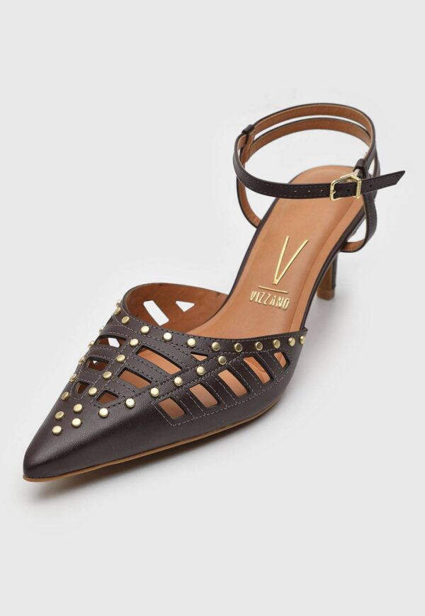 Scarpin Slingback Vizzano Aplicação Café | Preto | Off White