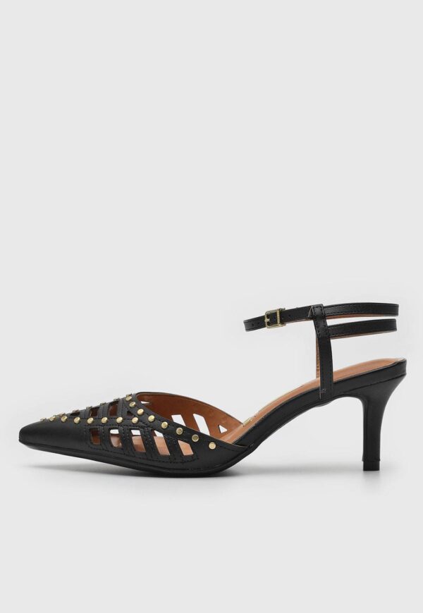 Scarpin Slingback Vizzano Aplicação Café | Preto | Off White - Imagem 5