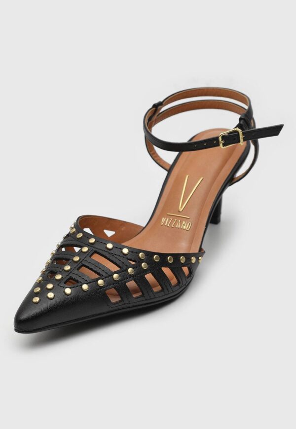 Scarpin Slingback Vizzano Aplicação Café | Preto | Off White - Imagem 2